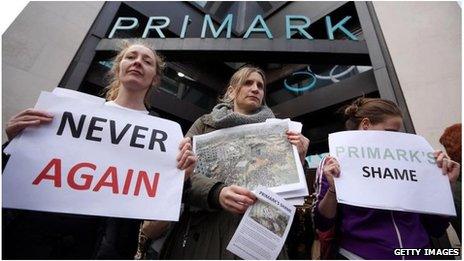 Protesters outside Primark in London