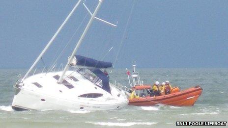 Six people in Poole Harbour in stranded yacht rescue - BBC News