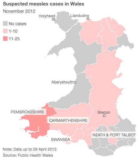 Wales measles map - November 2012