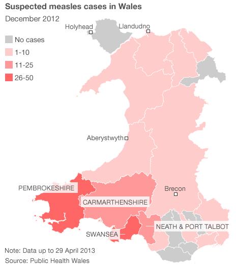 Wales measles map - December 2012