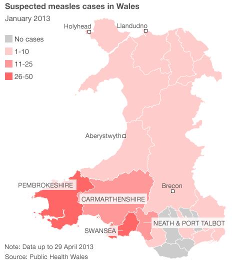 Wales measles map - January 2013