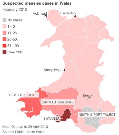 Wales measles map - February 2013