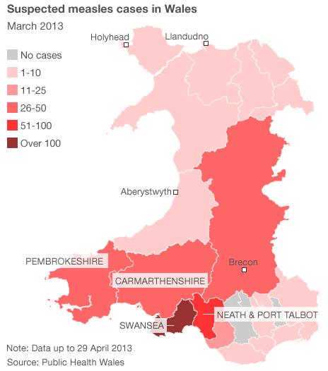 Wales measles map - March 2013