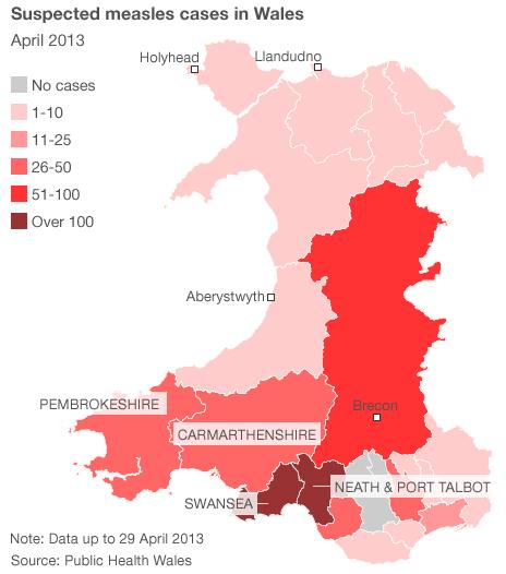 Wales measles map - April 2013