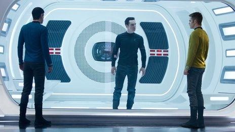 Benedict Cumberbatch (centre) with Zachary Quinto and Chris Pine in Star Trek Into Darkness