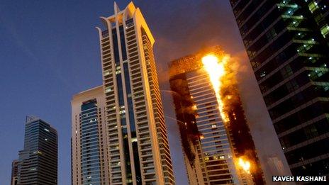Tamweel Tower on fire in Dubai (November 2012)
