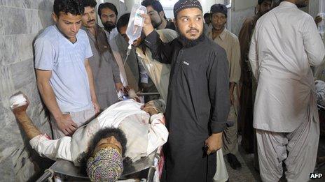 A man injured in a bomb blast on an election office of a political party in Quetta (1 May 2013)