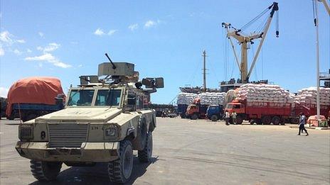 Armoured car at port of Mogadishu