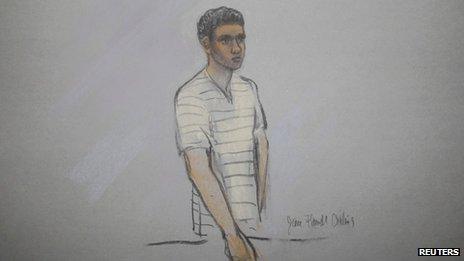 Defendant Robel Phillipos is pictured in a courtroom sketch, appearing at the John Joseph Moakley United States Federal Courthouse in Boston, Massachusetts 1 May 2013