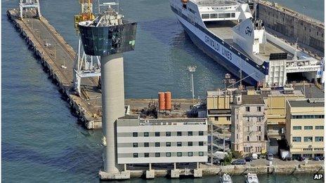 Undated photo of Genoa port control tower