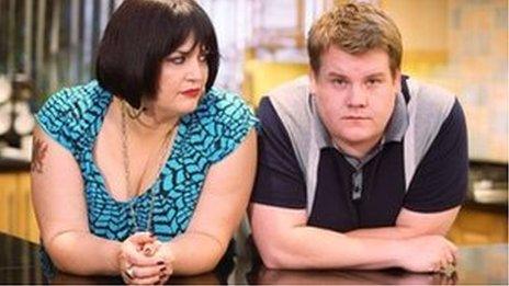 Ruth Jones as Nessa and James Corden as Smith in Gavin and Stacey