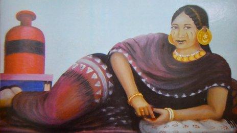 A painting by Abdulaziz Farah of a bride in the 1950s
