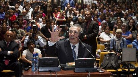 Efrain Rios Montt addresses the court in Guatemala City. 9 May 2013