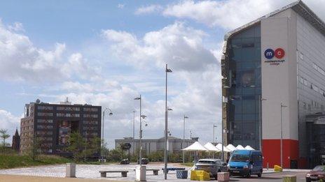Community In A Cube and Middlesbrough College buildings at Middlehaven