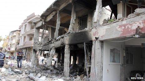 Shattered buildings in Reyhanli, Turkey, 11 May