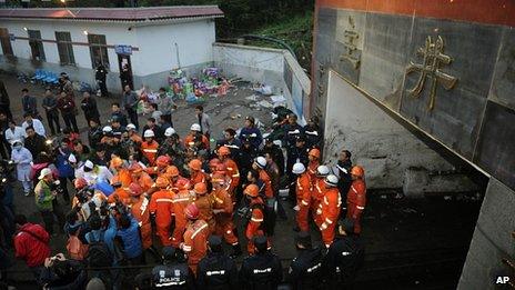 Rescue teams at the coal mine in Luzhou, Sichuan province. 11 May 2013