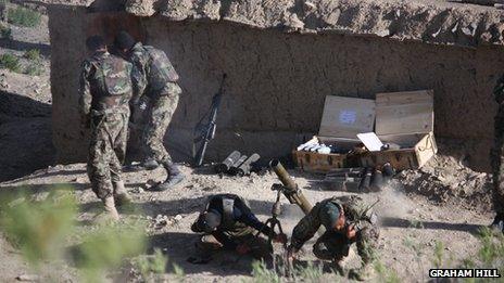 Mortar being fired by Afghan army