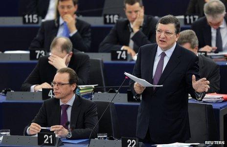 European Commission President Jose Manuel Barroso addresses the European Parliament in Strasbourg, 21 May