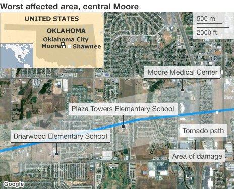 Map of Moore, Oklahoma 20 May 2013