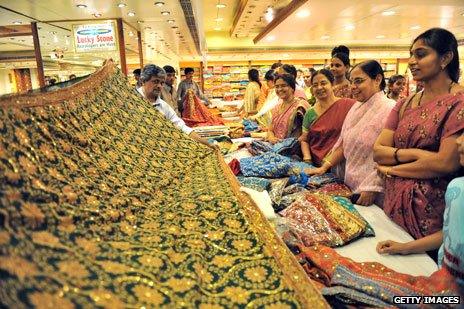 Saree shopping at a mall in Hyderabad