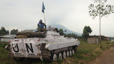 An Indian member of the UN peacekeeping force outside Goma