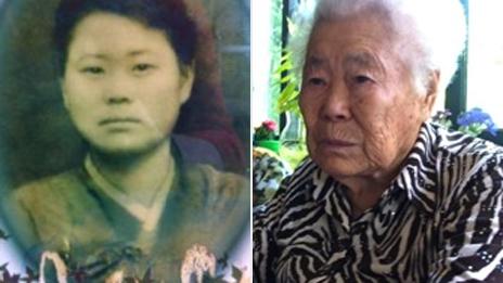 Former comfort woman Yi Ok-seon, in her youth and today at 84
