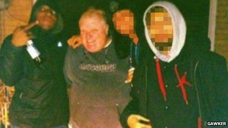Anthony Smith (left), Rob Ford and two other men in an image provided to the BBC by Gawker