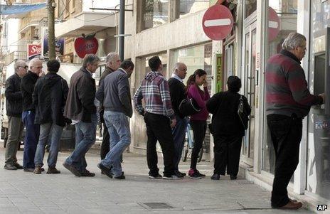 Queue of savers outside bank in Cyprus