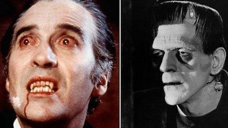 Christopher Lee as Dracula and Boris Karloff as Frankenstein