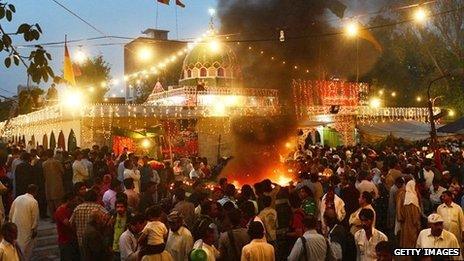 Pakistani devotees at the shrine of Sufi saint Hazrat Shah Hussain in Lahore in March 2013