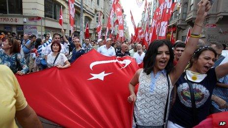 Protests shout anti-government slogans at protests in Istanbul on 2 June