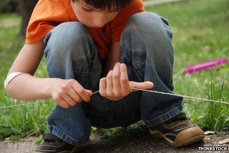 Generic photo of boy threading string through his hands