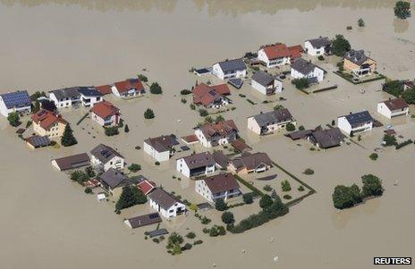 A flooded hamlet near Deggendorf, southern Germany, 5 June
