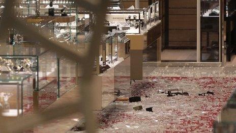 The scene of a smash and grab robbery in Selfridges,
