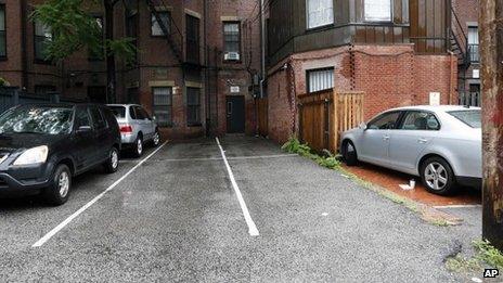 The parking spaces behind 298 Commonwealth Avenue in Boston on 14 June 2013