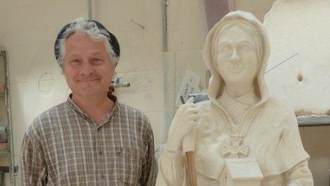 Abbess Kyneburga statue with Master Mason Pascal Mychalysin