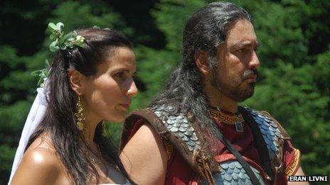 A couple at their marriage ceremony on Mount Olympus