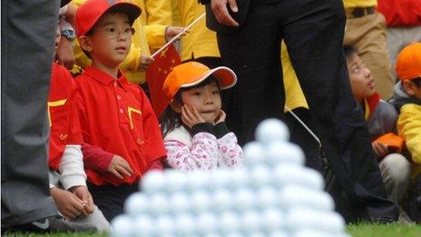 Young golf fans at Jinsha Lake Golf Club on October 29, 2012 in Zhengzhou
