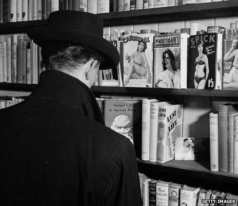 Browsing the pornography section at a Soho sex shop in 1956
