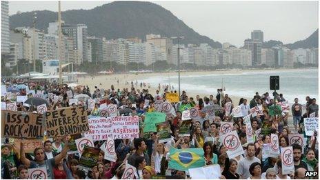 Protesters in Copacabana, Rio de Janeiro