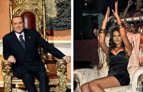 Composite image of Silvio Berlusconi (l) and Karima El-Mahroug (r)