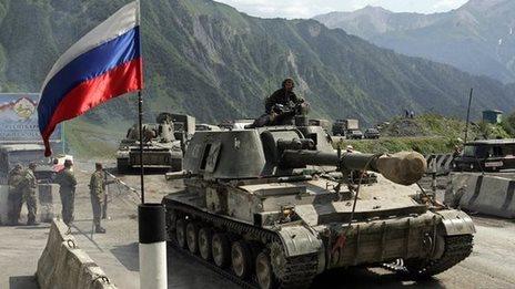 Russian tank during conflict with Georgia in 2008
