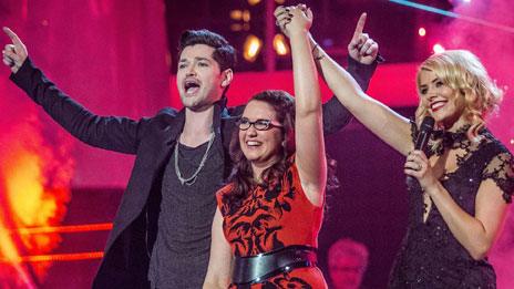 The Voice winner Andrea Begley with Danny O"Donoghue and Holly Willoughby