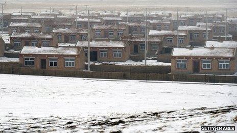 Tibet houses - rows of homes for herders as part of a resettlement programme - March 2012