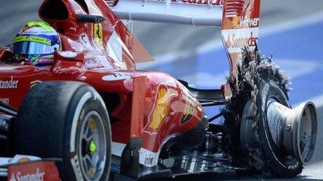 Felipe Massa's tyre explodes