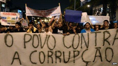 Brazilians protesting about corruption in June, 2013