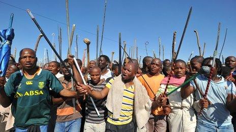 Striking workers at the Lonmin mine in Marikana