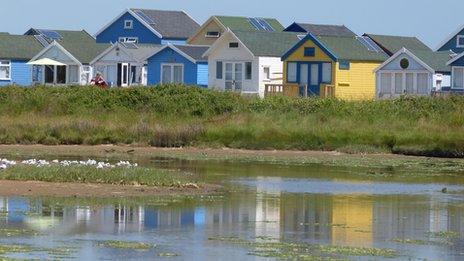beach huts by the water