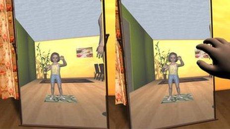 The virtual body could also be seen as reflected in a virtual mirror