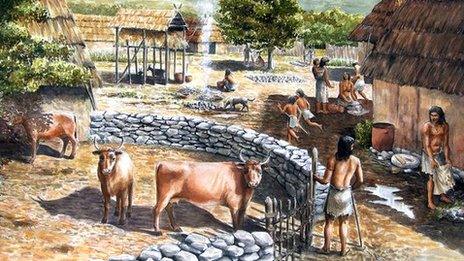Artwork of Neolithic village